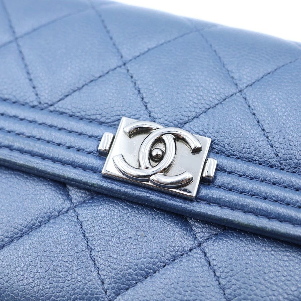 Chanel Boy Bifold Wallet Card Case Blue Navy Caviar Leather Gunmetal — view 4