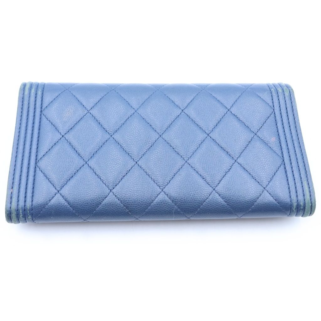Chanel Boy Bifold Wallet Card Case Blue Navy Caviar Leather Gunmetal — view 2