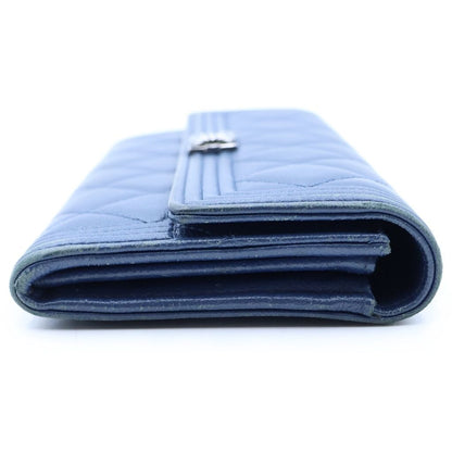 Chanel Boy Bifold Wallet Card Case Blue Navy Caviar Leather Gunmetal — view 3