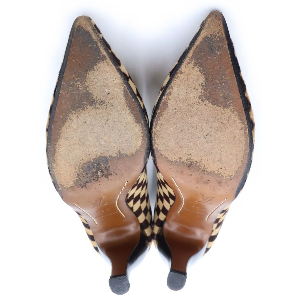 Louis Vuitton Damier Sauvage Calf Hair Logo Cube Heels Pumps Brown — view 5