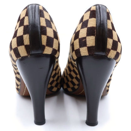Louis Vuitton Damier Sauvage Calf Hair Logo Cube Heels Pumps Brown — view 3