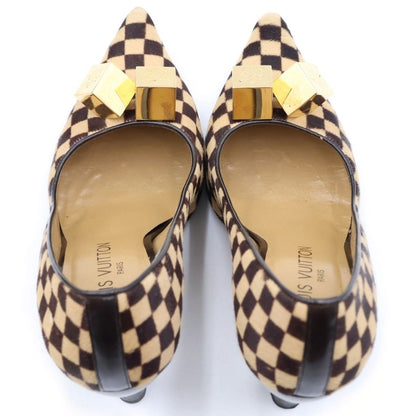 Louis Vuitton Damier Sauvage Calf Hair Logo Cube Heels Pumps Brown — view 4