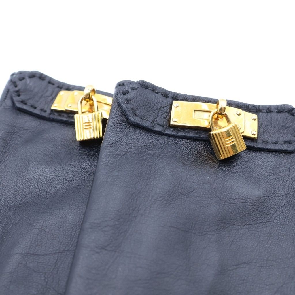Hermes Kelly Decorative Leather Gloves Gold Black — view 4