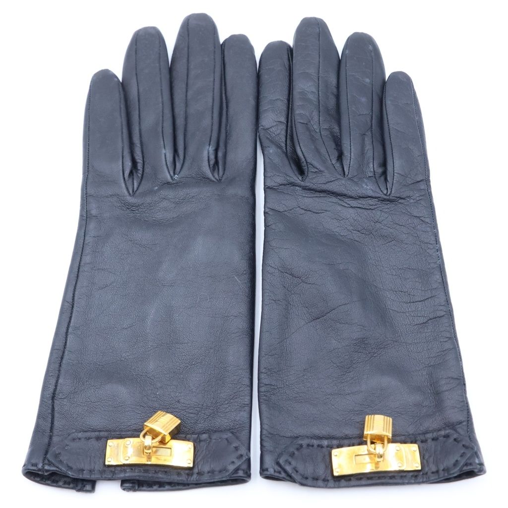Hermes Kelly Decorative Leather Gloves Gold Black