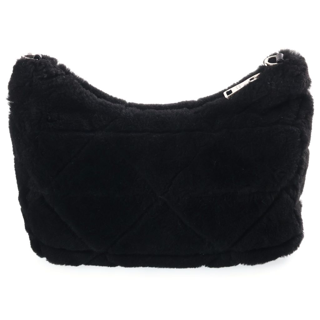 Prada Triangle Logo Quilted Sheep Fur Body Shoulder Bag Fleece Black — view 2