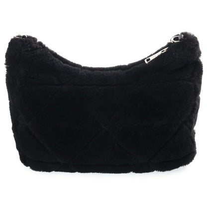 Prada Triangle Logo Quilted Sheep Fur Body Shoulder Bag Fleece Black — view 2