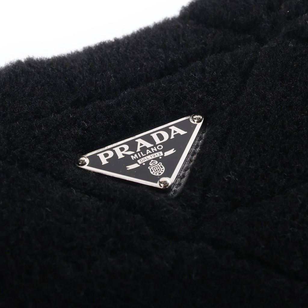 Prada Triangle Logo Quilted Sheep Fur Body Shoulder Bag Fleece Black — view 7