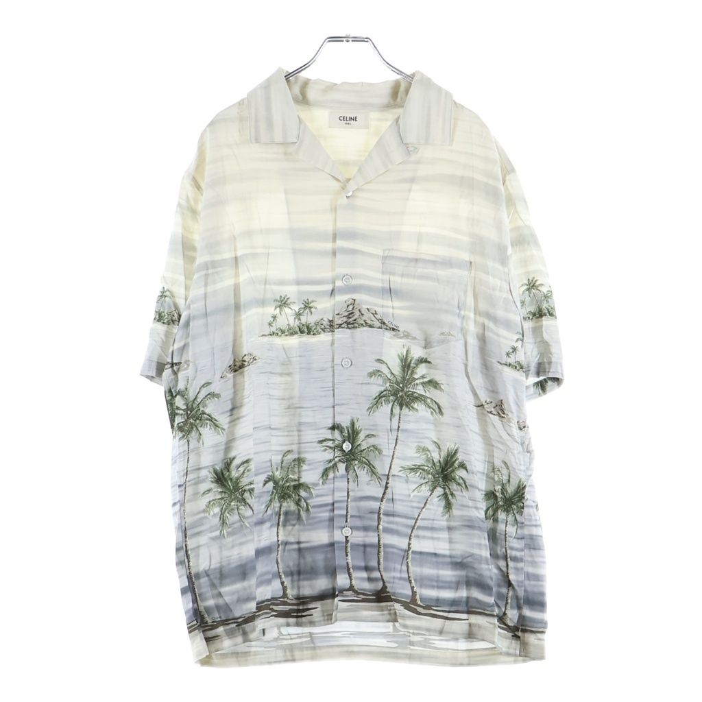 Celine Hawaiian Shirt in Rayon Loose Fit Short Sleeve White