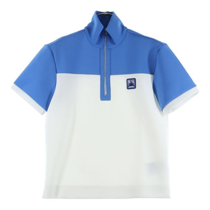 Prada Rubber Logo Half Zip Top White Blue