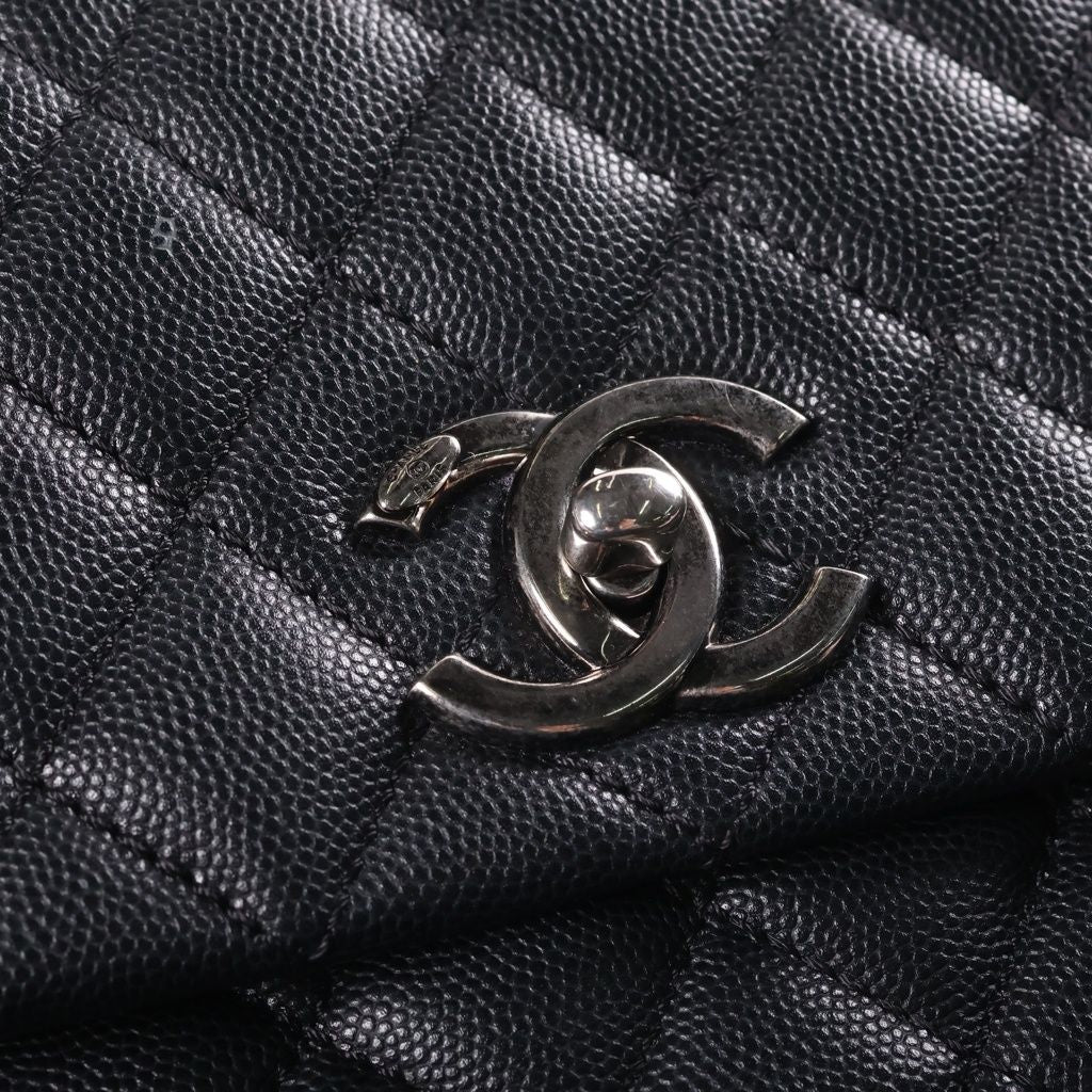 Chanel Quilted Coco Handle Chain Shoulder 2-Way Handbag Silver Caviar Leather — view 7
