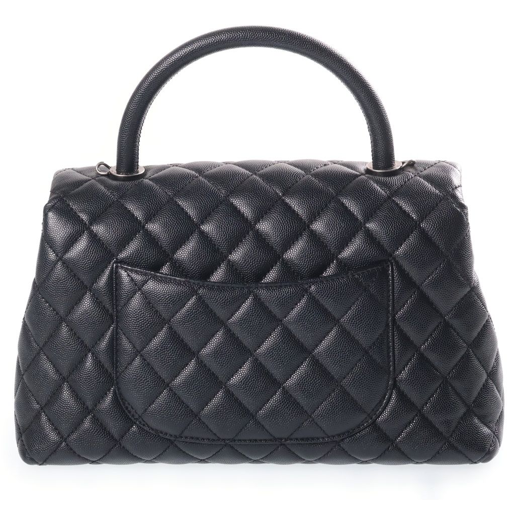 Chanel Quilted Coco Handle Chain Shoulder 2-Way Handbag Silver Caviar Leather — view 2