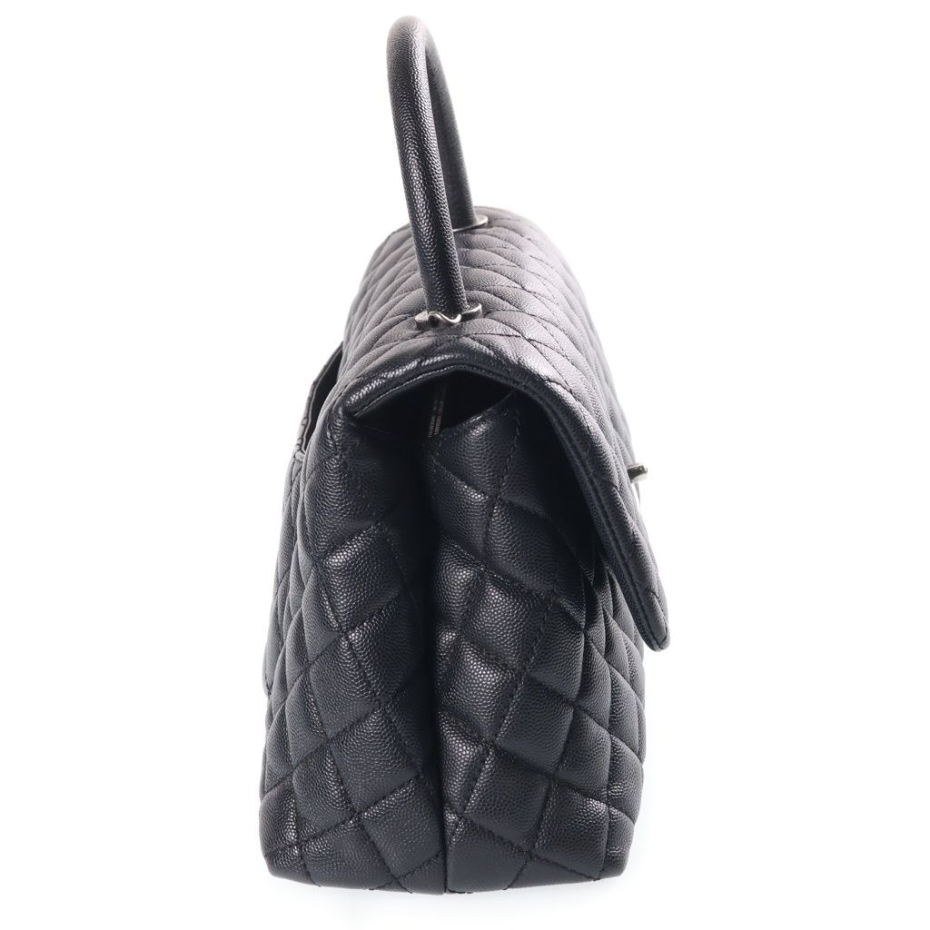 Chanel Quilted Coco Handle Chain Shoulder 2-Way Handbag Silver Caviar Leather — view 3