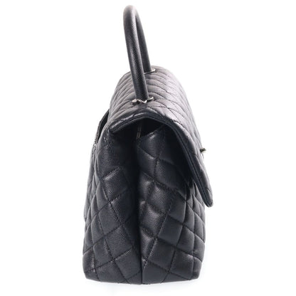 Chanel Quilted Coco Handle Chain Shoulder 2-Way Handbag Silver Caviar Leather — view 3