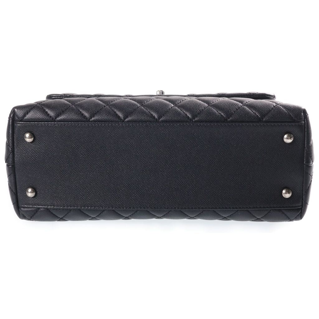 Chanel Quilted Coco Handle Chain Shoulder 2-Way Handbag Silver Caviar Leather — view 4