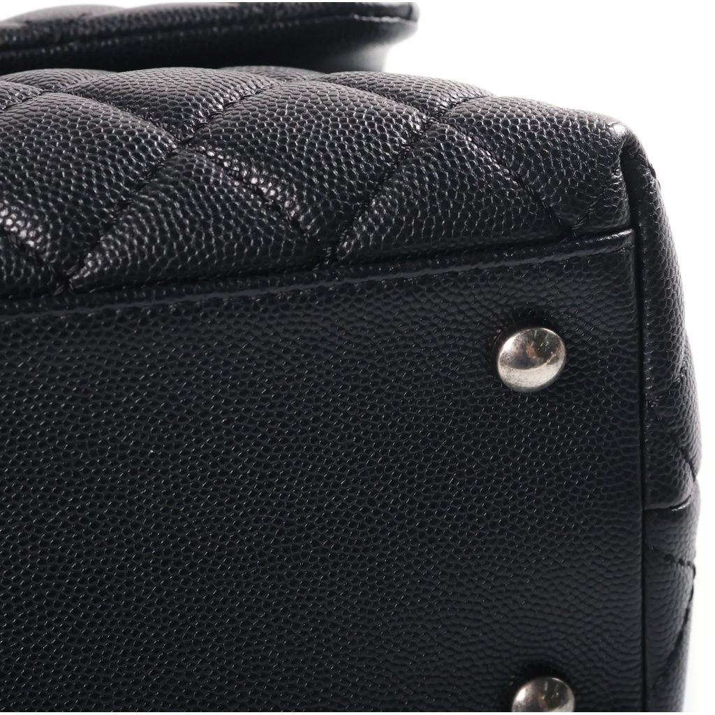 Chanel Quilted Coco Handle Chain Shoulder 2-Way Handbag Silver Caviar Leather — view 6