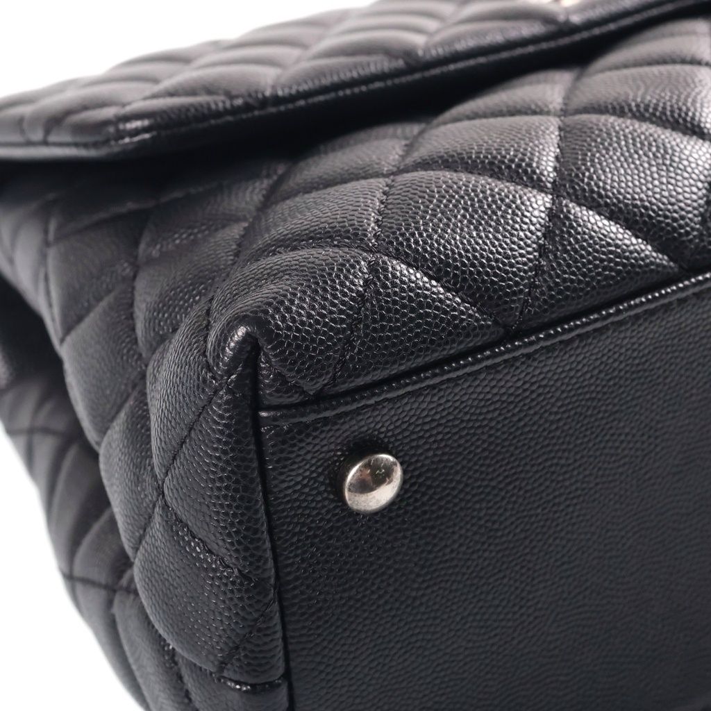 Chanel Quilted Coco Handle Chain Shoulder 2-Way Handbag Silver Caviar Leather — view 5