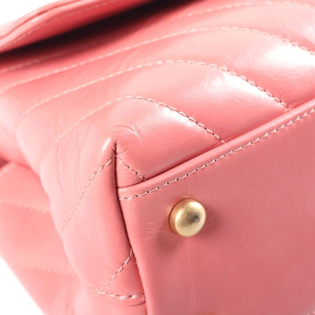 Chanel Coco Handle Shoulder Bag Leather V-stitch Gold Pink — view 5