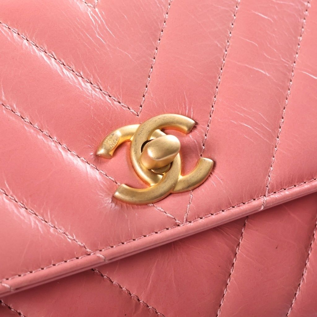 Chanel Coco Handle Shoulder Bag Leather V-stitch Gold Pink — view 7