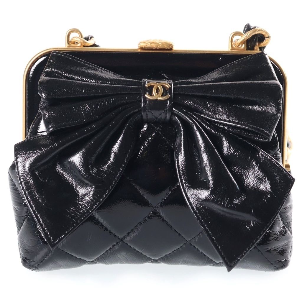 Chanel Ribbon Chain Kiss Lock Bag Black