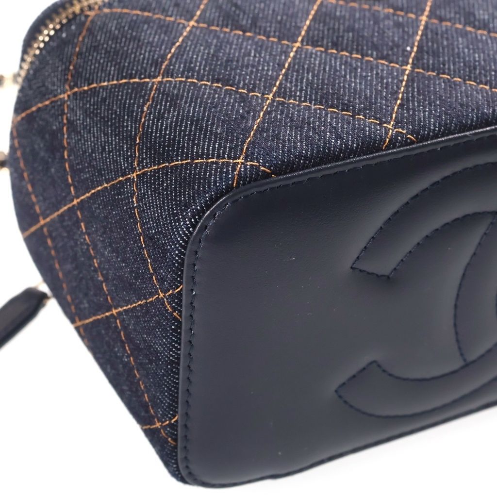 Chanel Quilted Vanity Chain Bag Navy Denim Silver — view 5