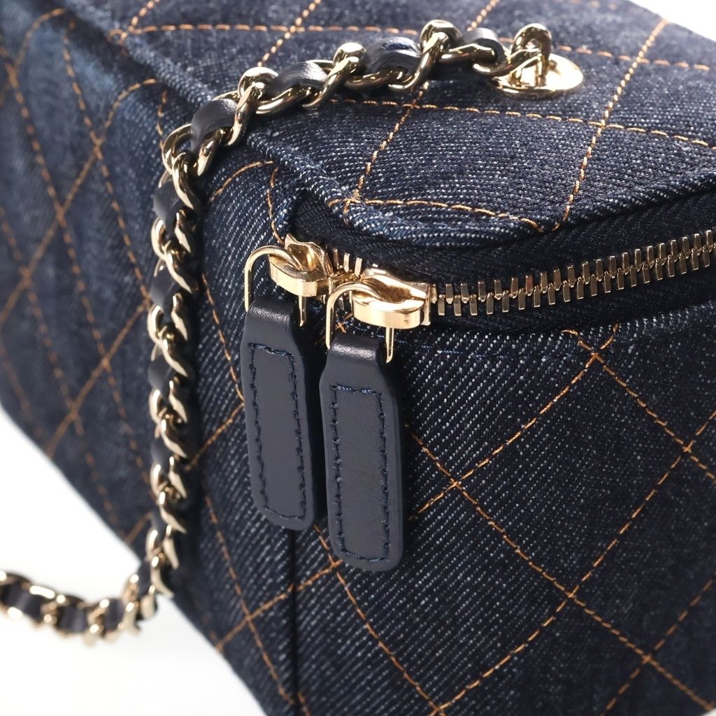 Chanel Quilted Vanity Chain Bag Navy Denim Silver — view 7