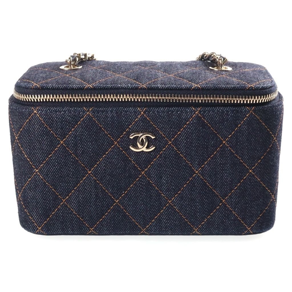 Chanel Quilted Vanity Chain Bag Navy Denim Silver