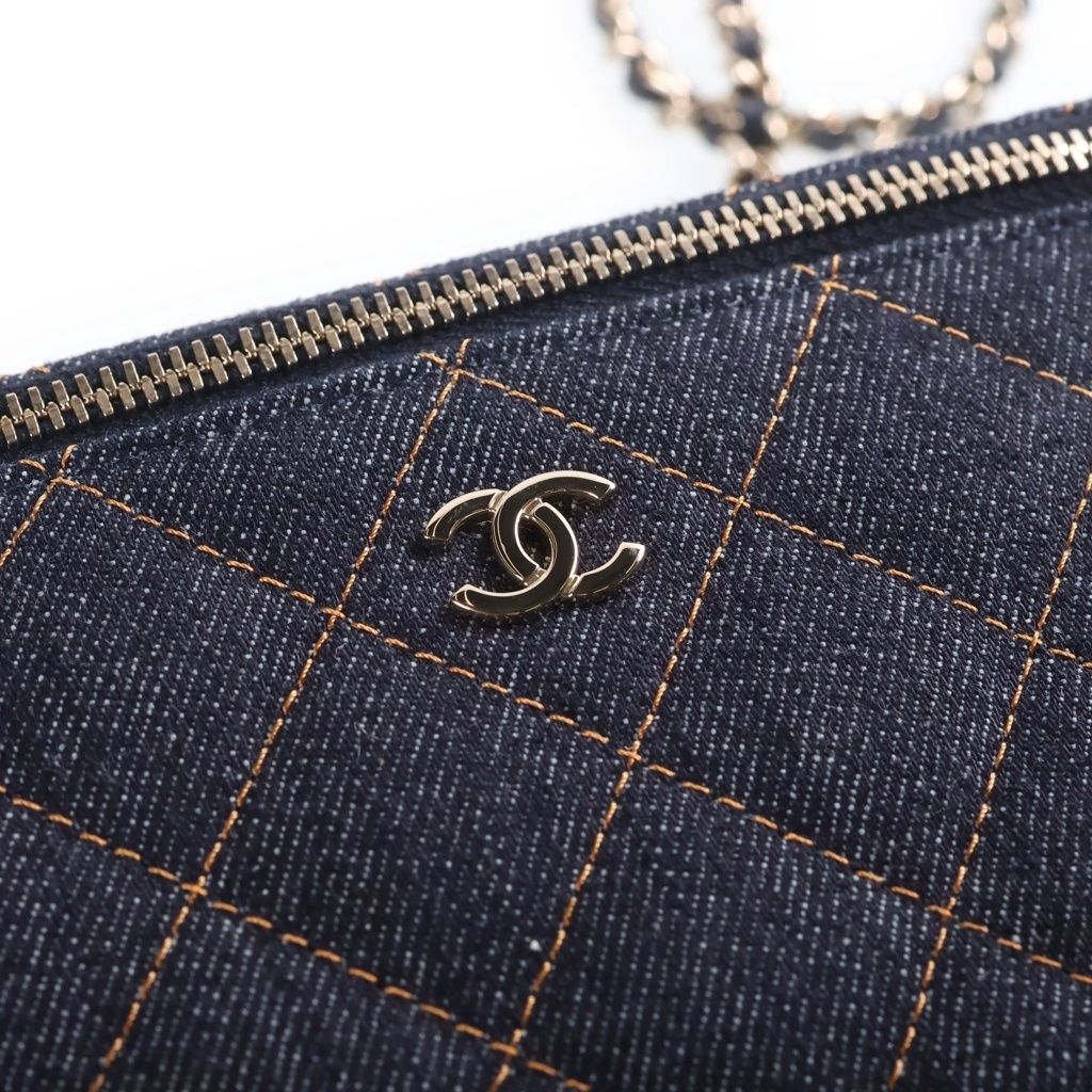 Chanel Quilted Vanity Chain Bag Navy Denim Silver — view 6