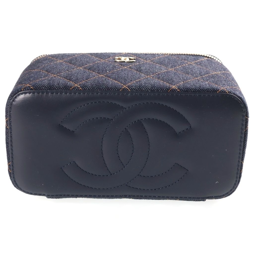 Chanel Quilted Vanity Chain Bag Navy Denim Silver — view 4