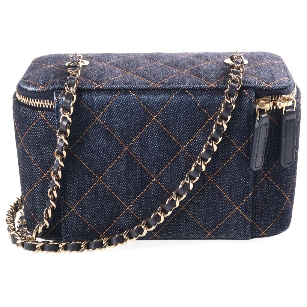 Chanel Quilted Vanity Chain Bag Navy Denim Silver — view 2