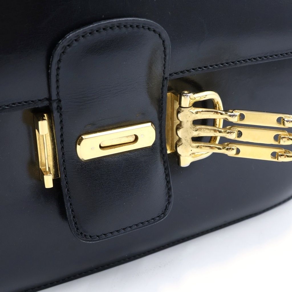 Celine Horsebit Leather Shoulder Bag Black — view 6