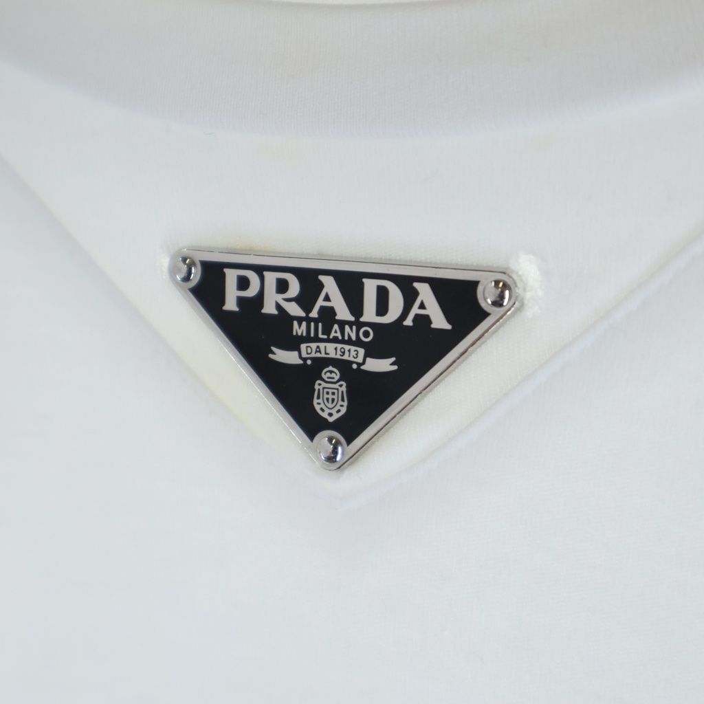 Prada Triangle Logo Crew Neck Short Sleeve Top T-Shirt White — view 5