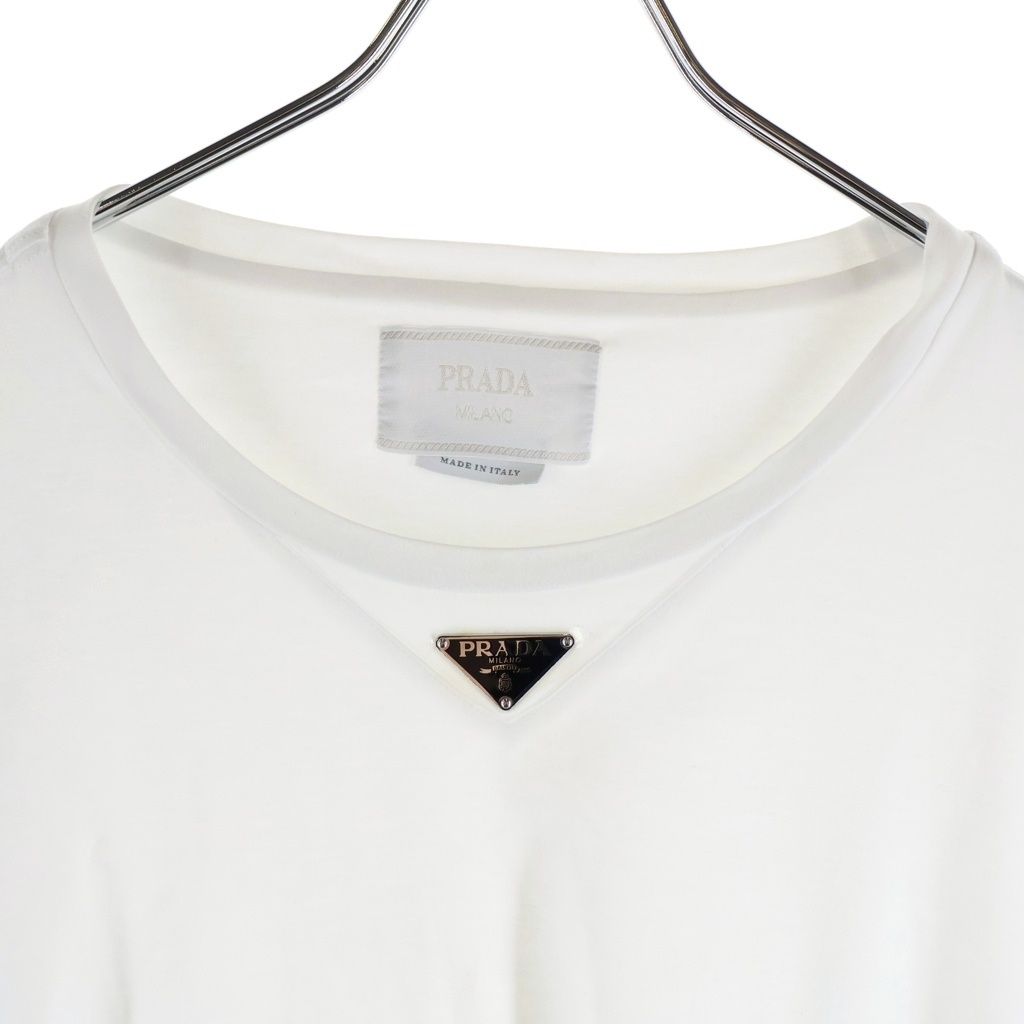 Prada Triangle Logo Crew Neck Short Sleeve Top T-Shirt White — view 3