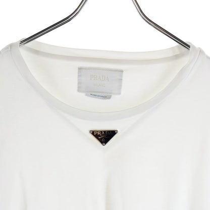 Prada Triangle Logo Crew Neck Short Sleeve Top T-Shirt White — view 3