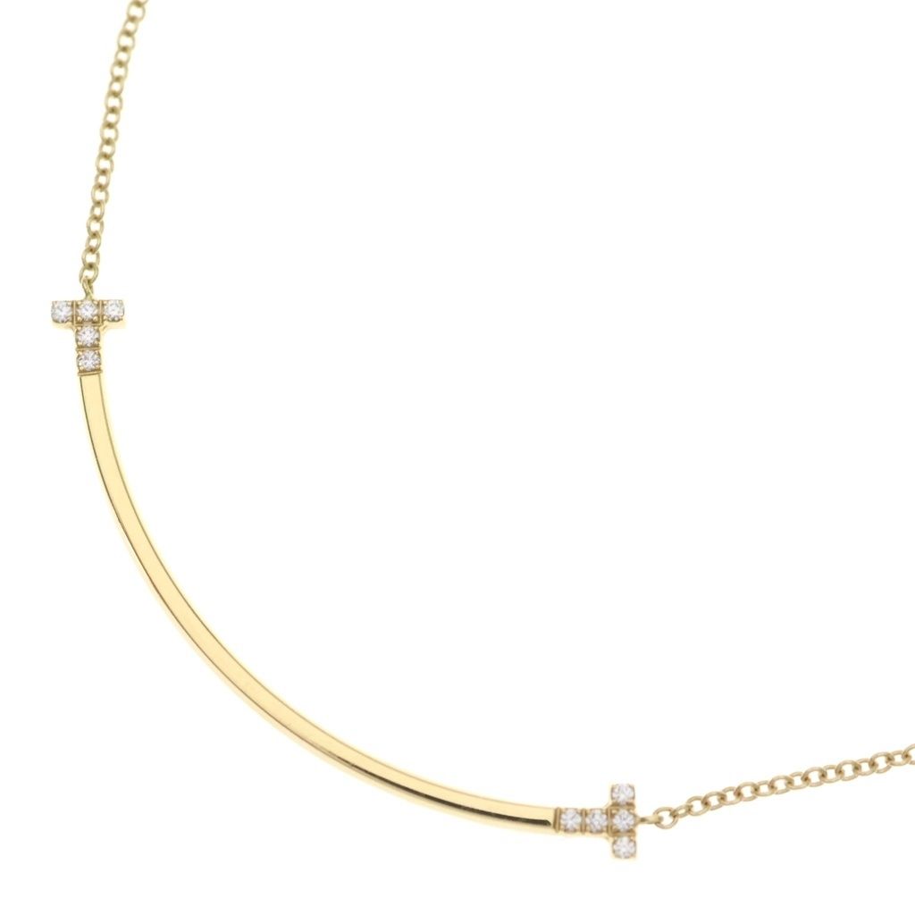 Tiffany & Co T Smile Small Diamond Necklace 18k Yellow Gold