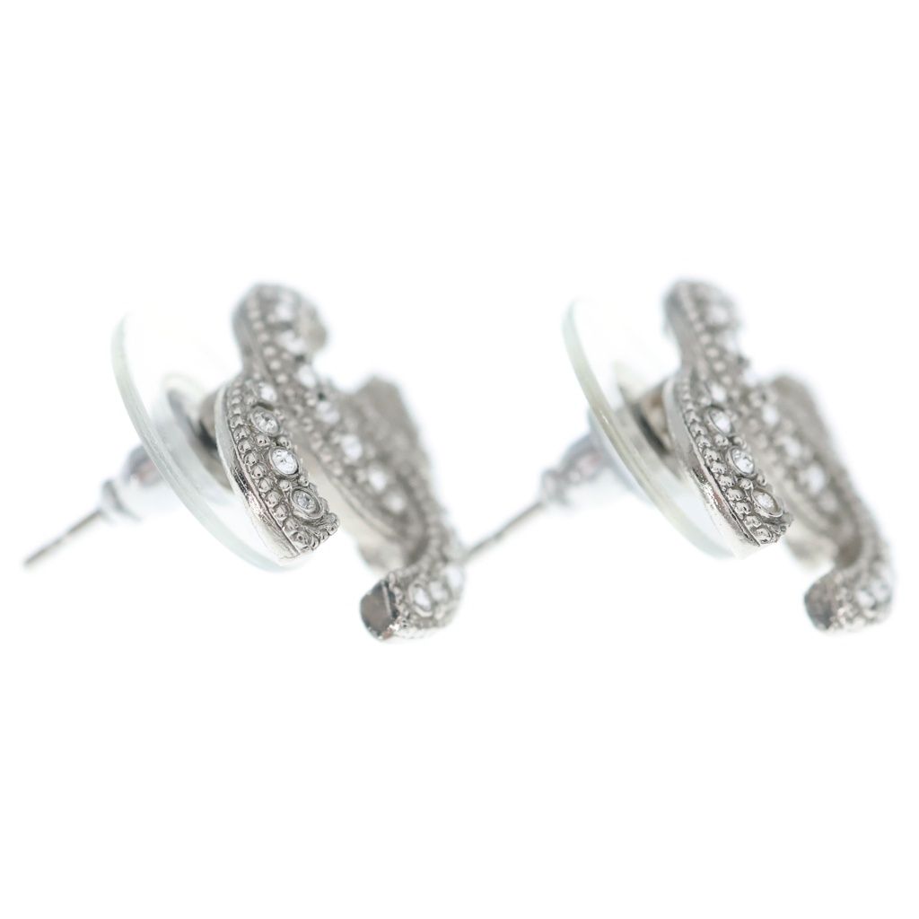 Chanel CC Logo Rhinestone Earrings Silver — view 4