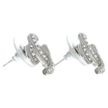 Chanel CC Logo Rhinestone Earrings Silver — view 4