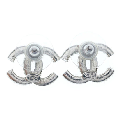 Chanel CC Logo Rhinestone Earrings Silver — view 2