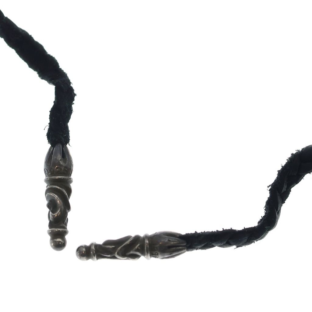 Chrome Hearts Leather Braid Scroll Necklace Black Silver