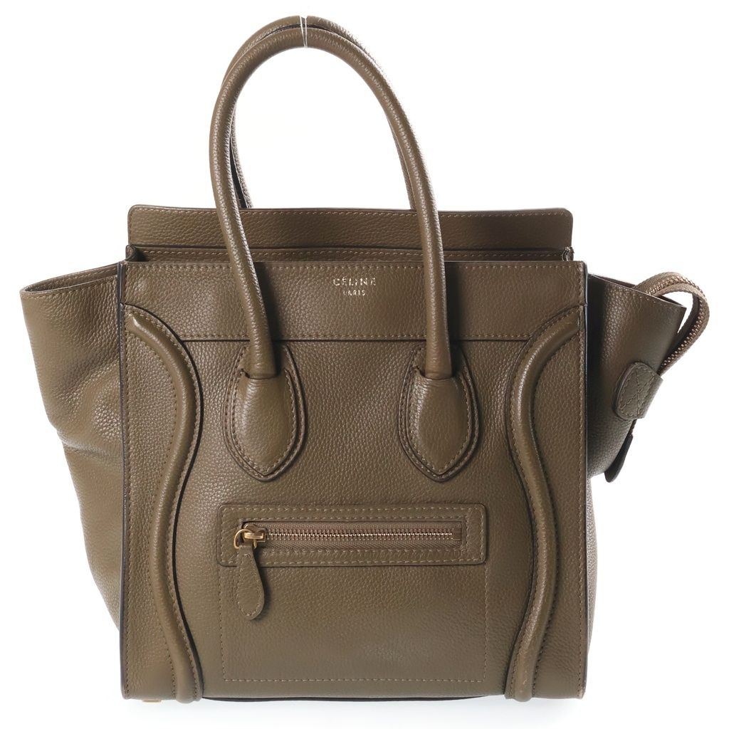 Celine Luggage Micro Handbag Olive Khaki Green Leather Gold