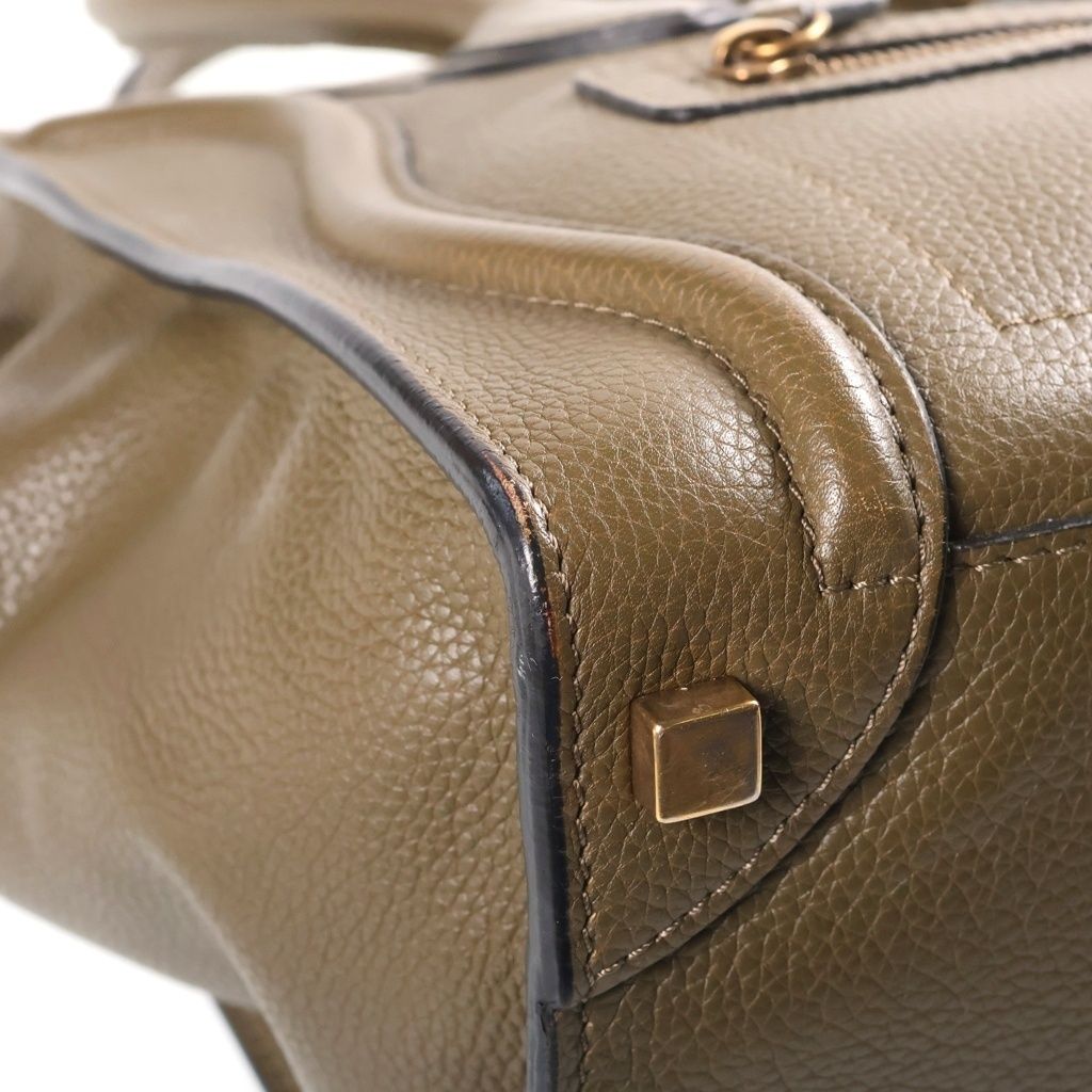Celine Luggage Micro Handbag Olive Khaki Green Leather Gold — view 5