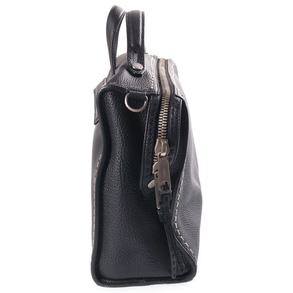 Fendi 2-Way Business Shoulder Bag Black Leather Silver — view 3