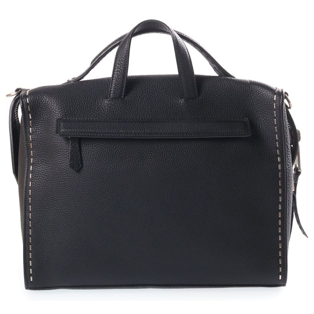 Fendi 2-Way Business Shoulder Bag Black Leather Silver — view 2