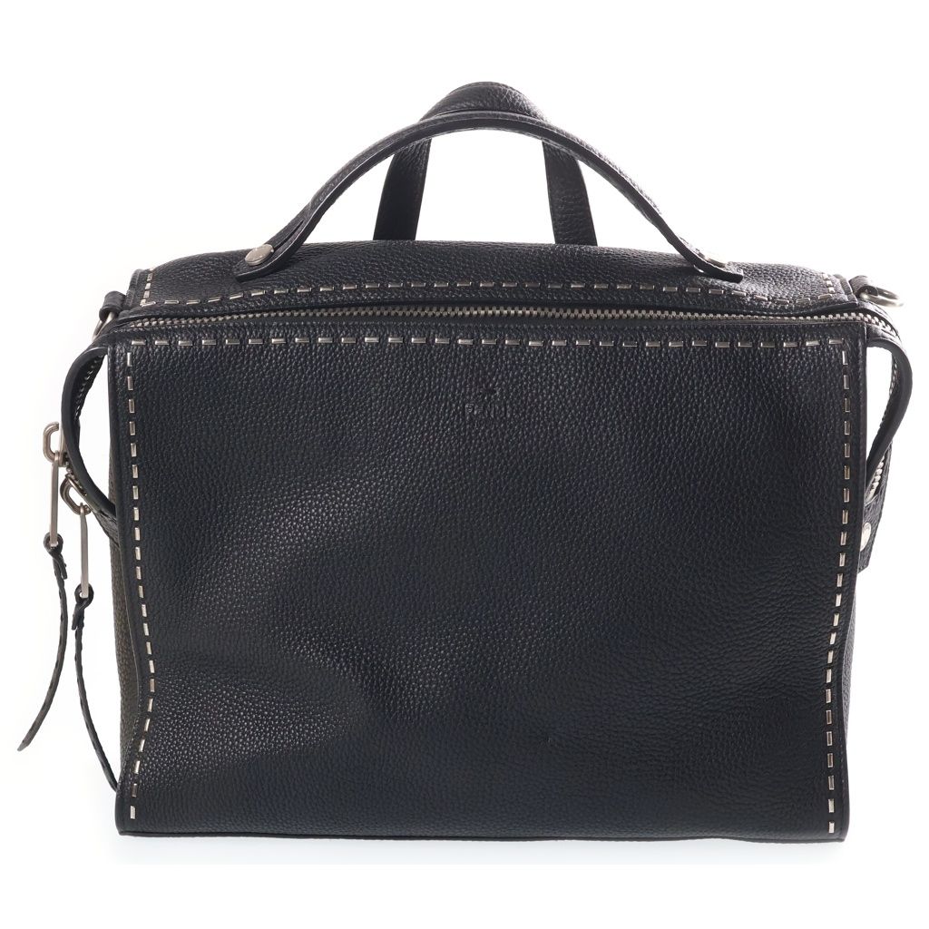 Fendi 2-Way Business Shoulder Bag Black Leather Silver