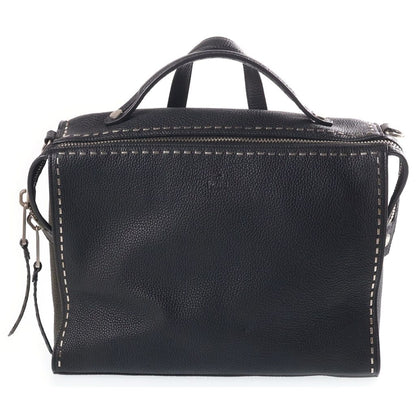 Fendi 2-Way Business Shoulder Bag Black Leather Silver