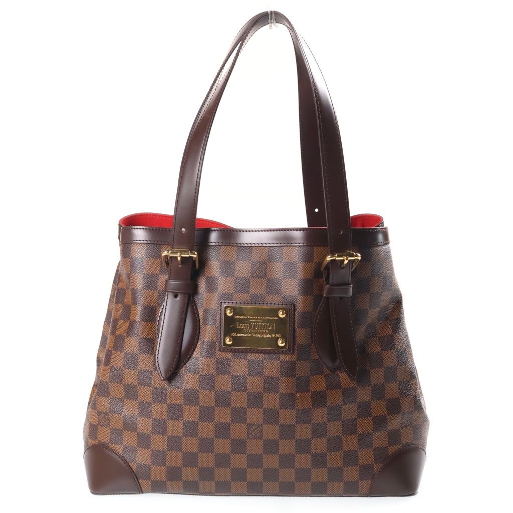 Louis Vuitton Damier Hamted MM Tote Bag Brown Leather Gold