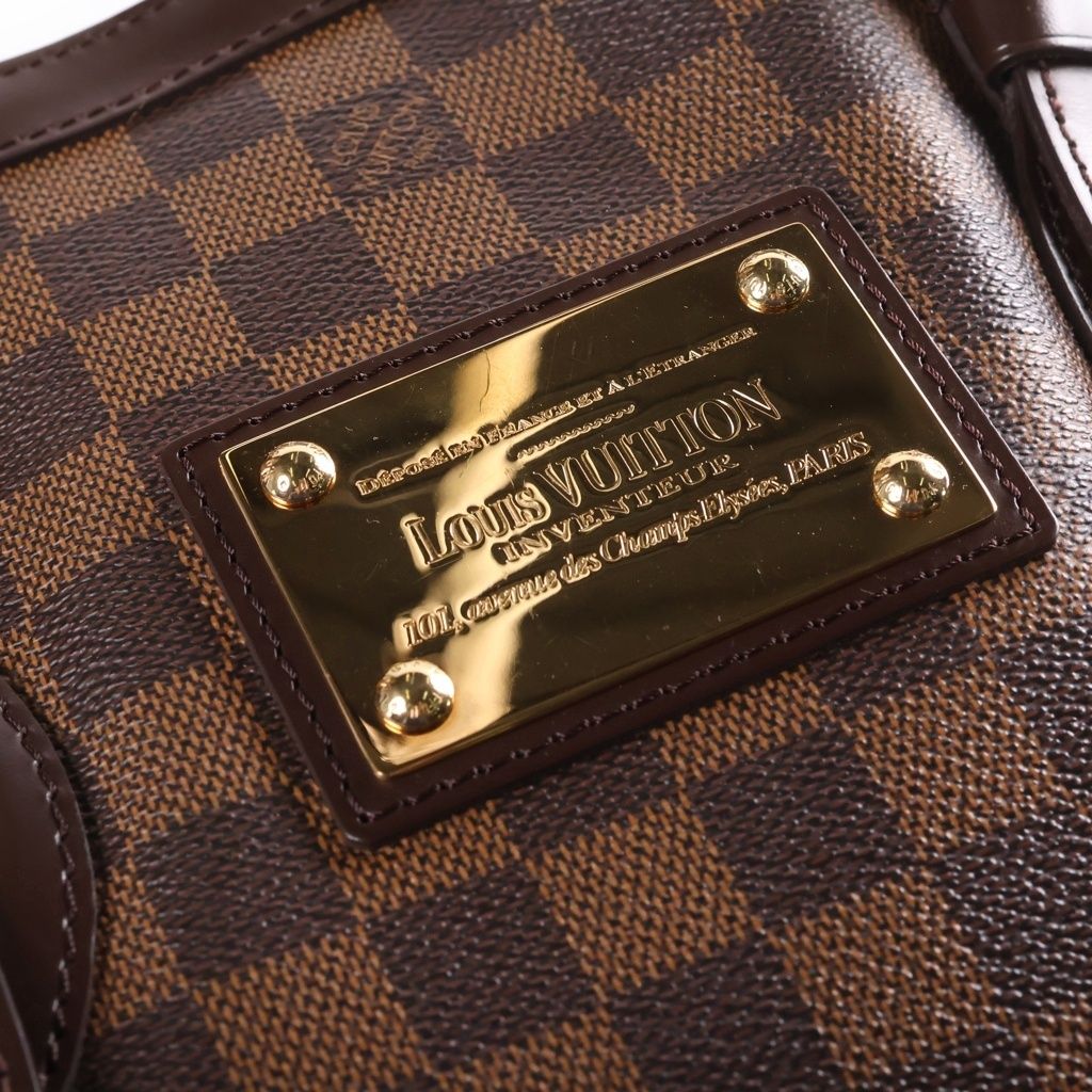 Louis Vuitton Damier Hamted MM Tote Bag Brown Leather Gold — view 6
