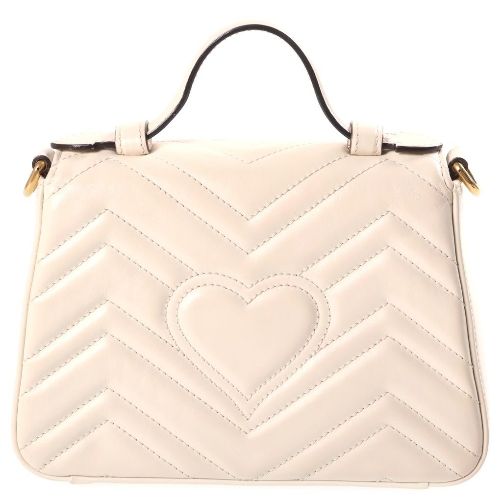 Gucci GG Marmont Mini Leather 2-Way Top Handle Chain Shoulder Bag Gold Ivory — view 2