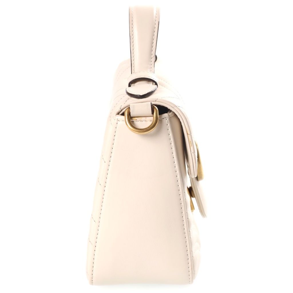 Gucci GG Marmont Mini Leather 2-Way Top Handle Chain Shoulder Bag Gold Ivory — view 3