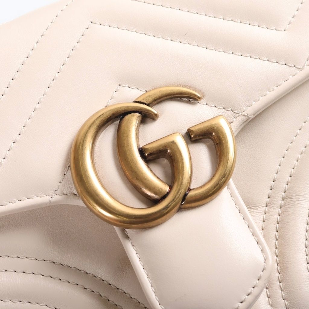 Gucci GG Marmont Mini Leather 2-Way Top Handle Chain Shoulder Bag Gold Ivory — view 6