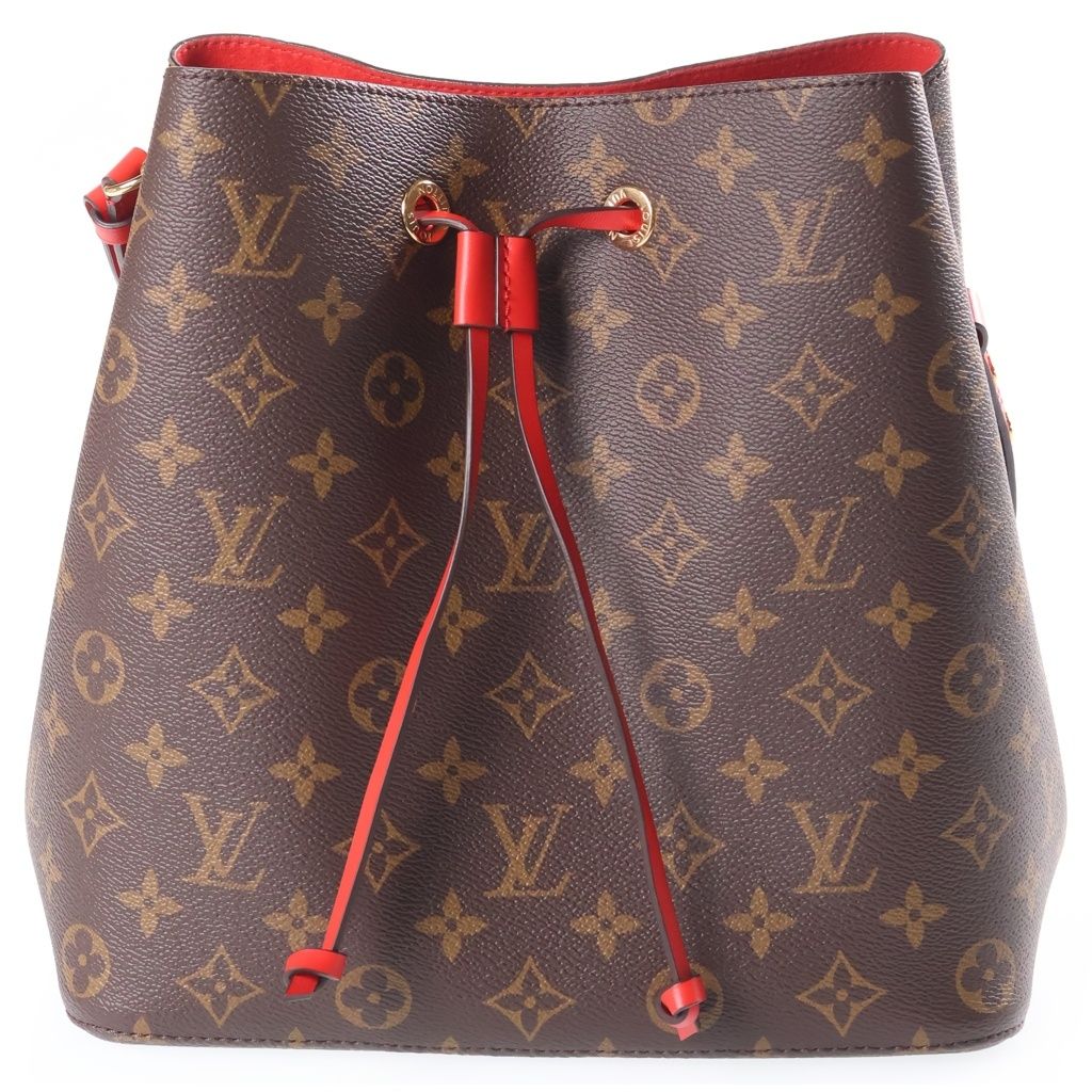 Louis Vuitton Neo Noe MM Shoulder Bag 2-Way Monogram Leather Brown Red